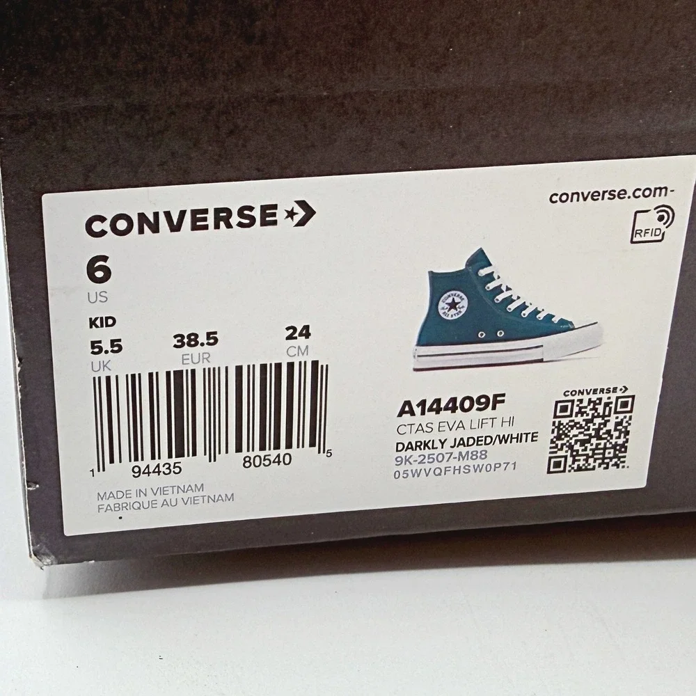 Converse Chuck Taylor All Star EVA LIFT High Size 6 Kid‎ Jade Green A14409F, NEW